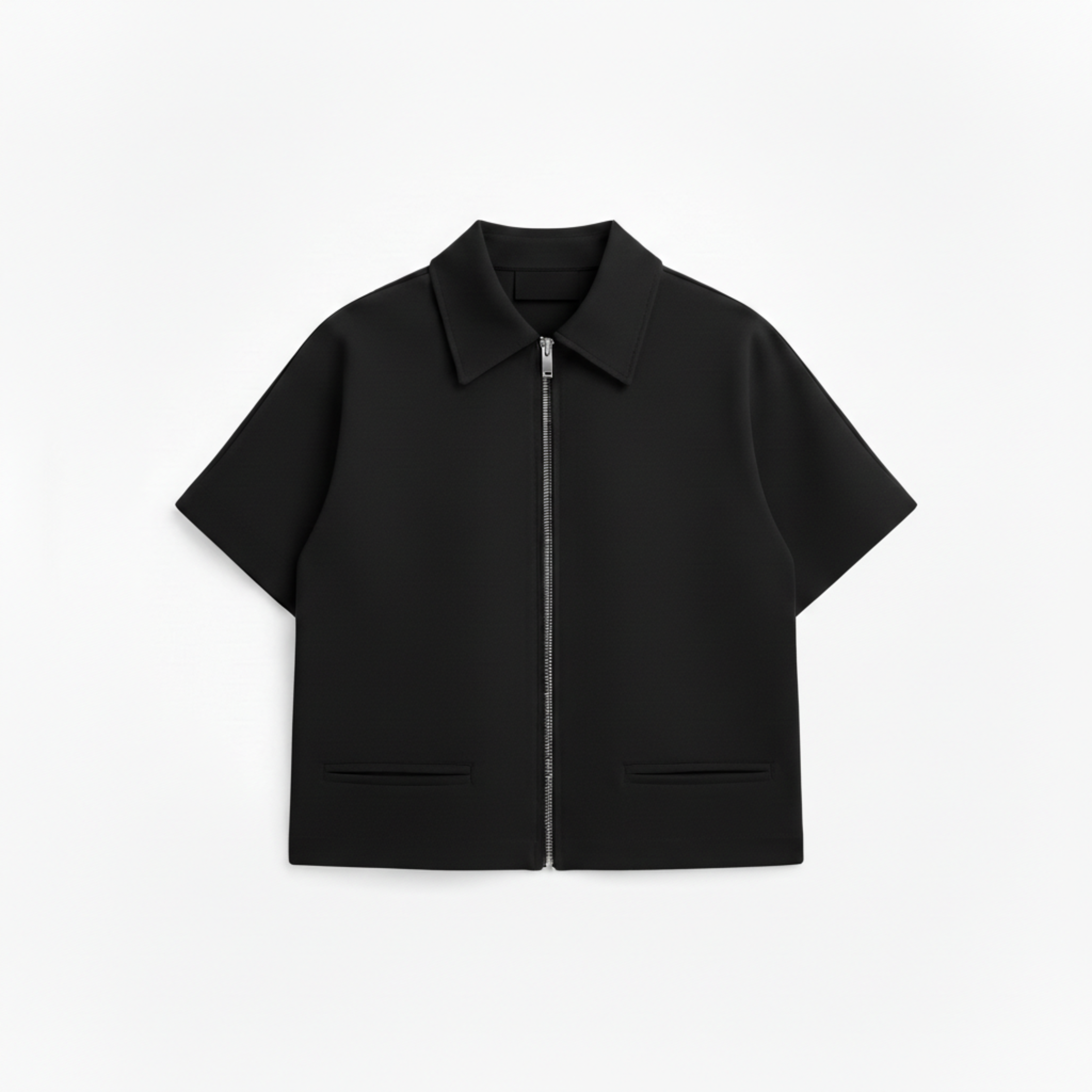 Short Polyester Jacket with Short Sleeves and Zipper for Women