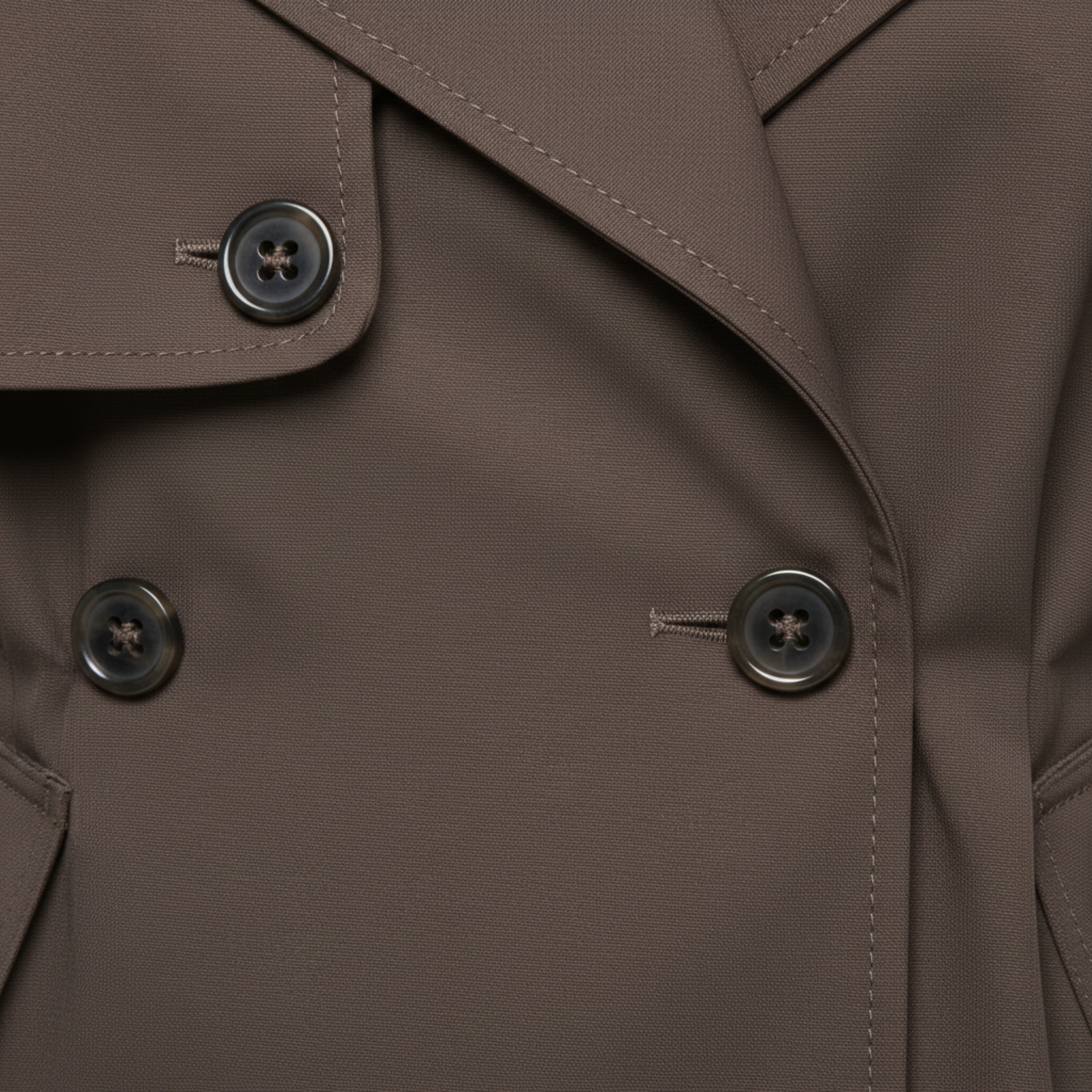 Short Polyester Trench Coat with Belt and Notched Collar for Women