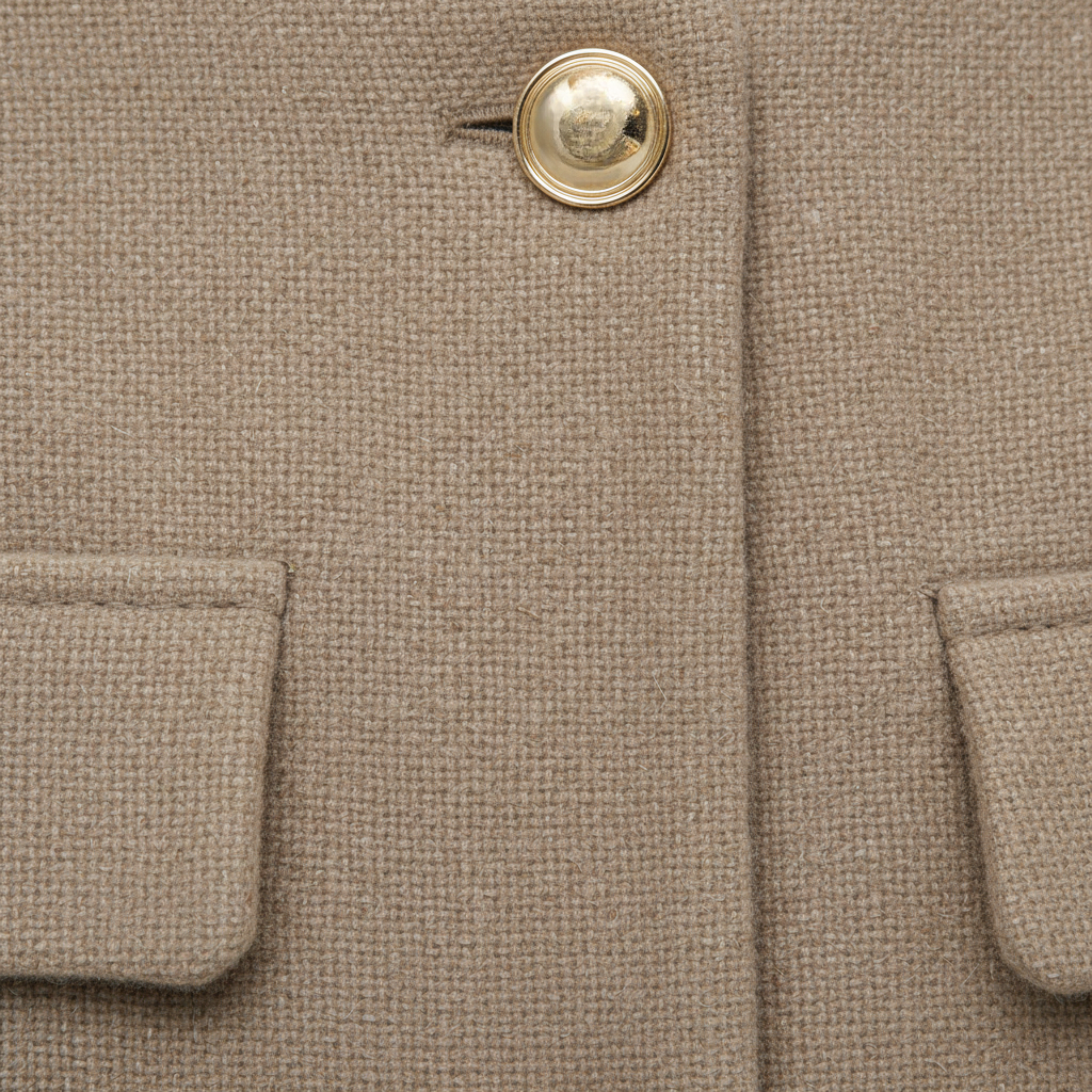 Polyester Round Neck Jacket with Gold Buttons and Pockets for Women