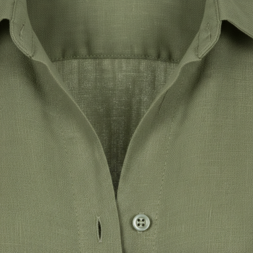 Loose casual button-up shirt for women with three-quarter sleeves and split neckline