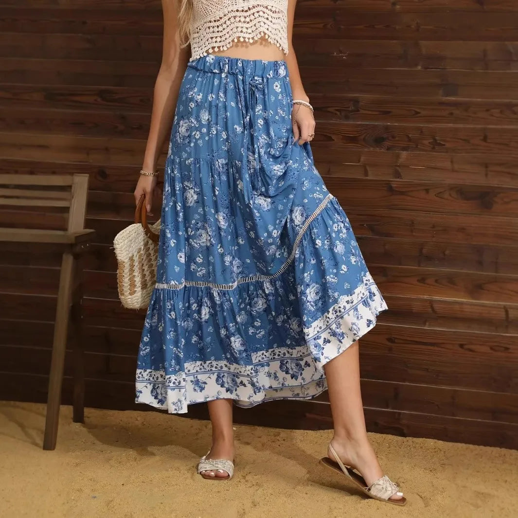 Flared skirt for women - mid-calf pleated bohemian style | festival