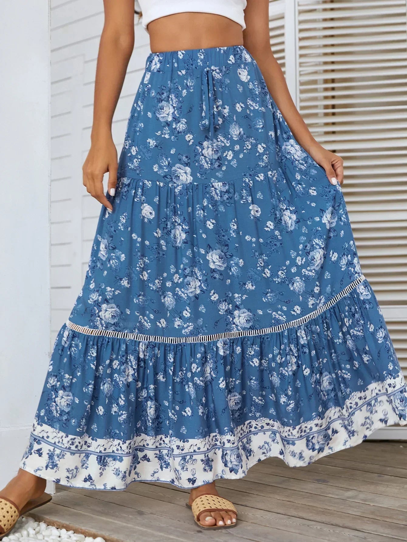Flared skirt for women - mid-calf pleated bohemian style | festival