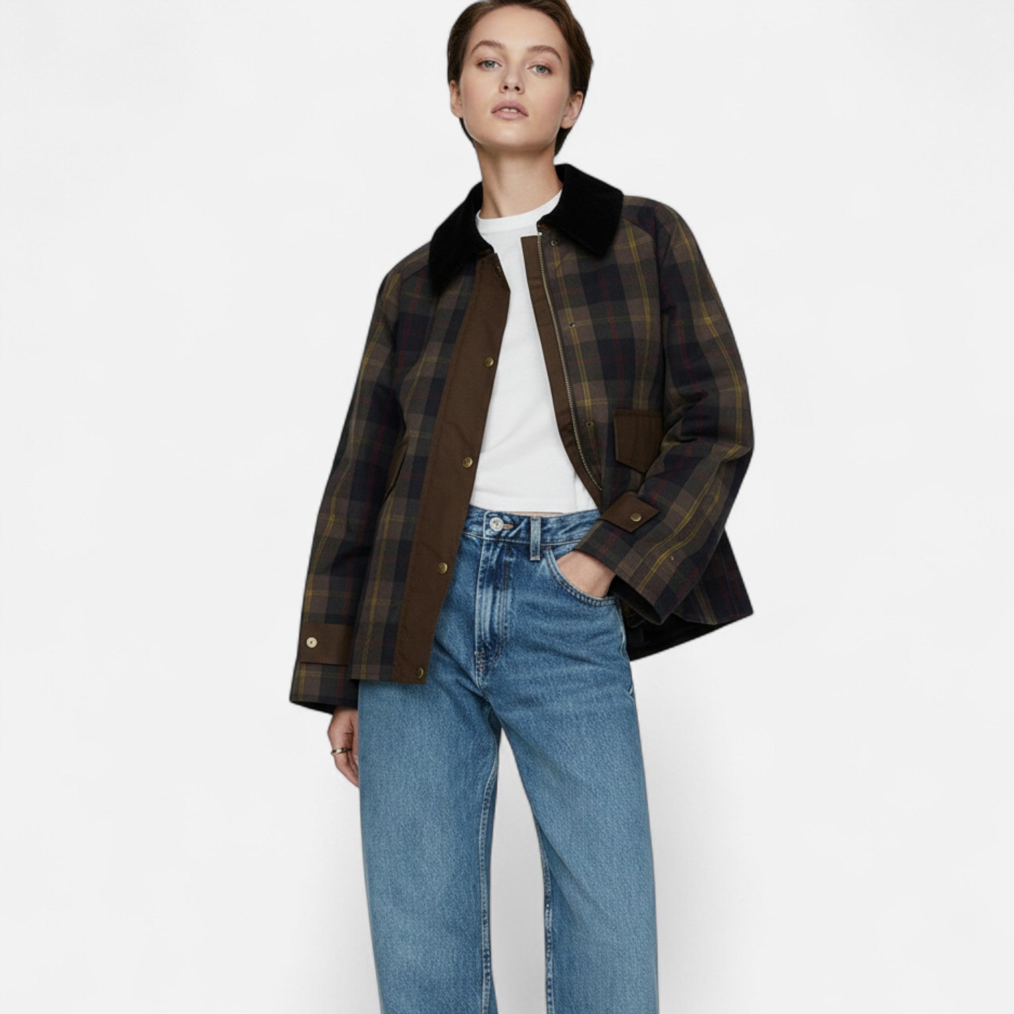 Ancient World | Plaid Jacket for Women – Soft Faux Fur Collar