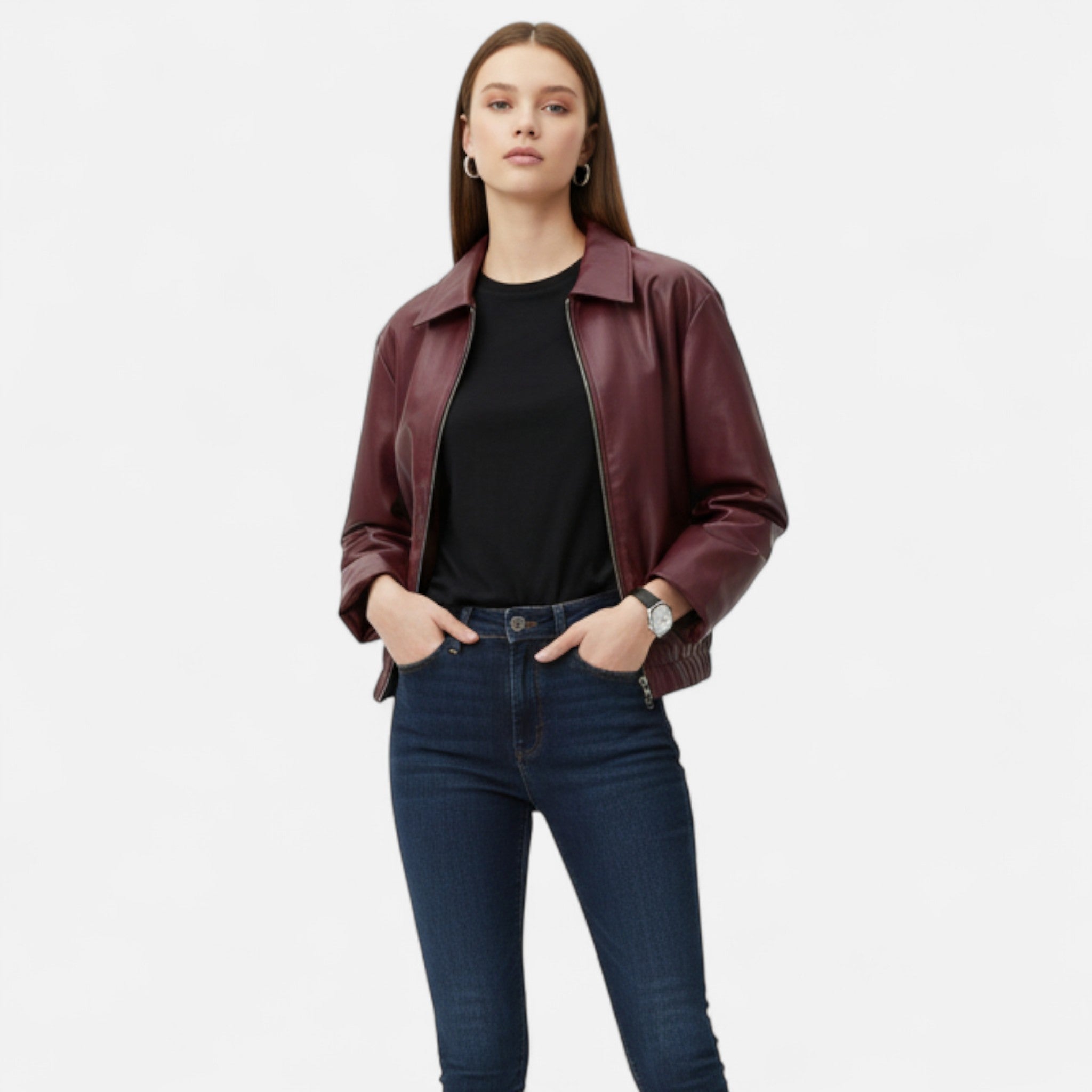 Ancient World | Vintage Bordeaux Leather Jacket for Women
