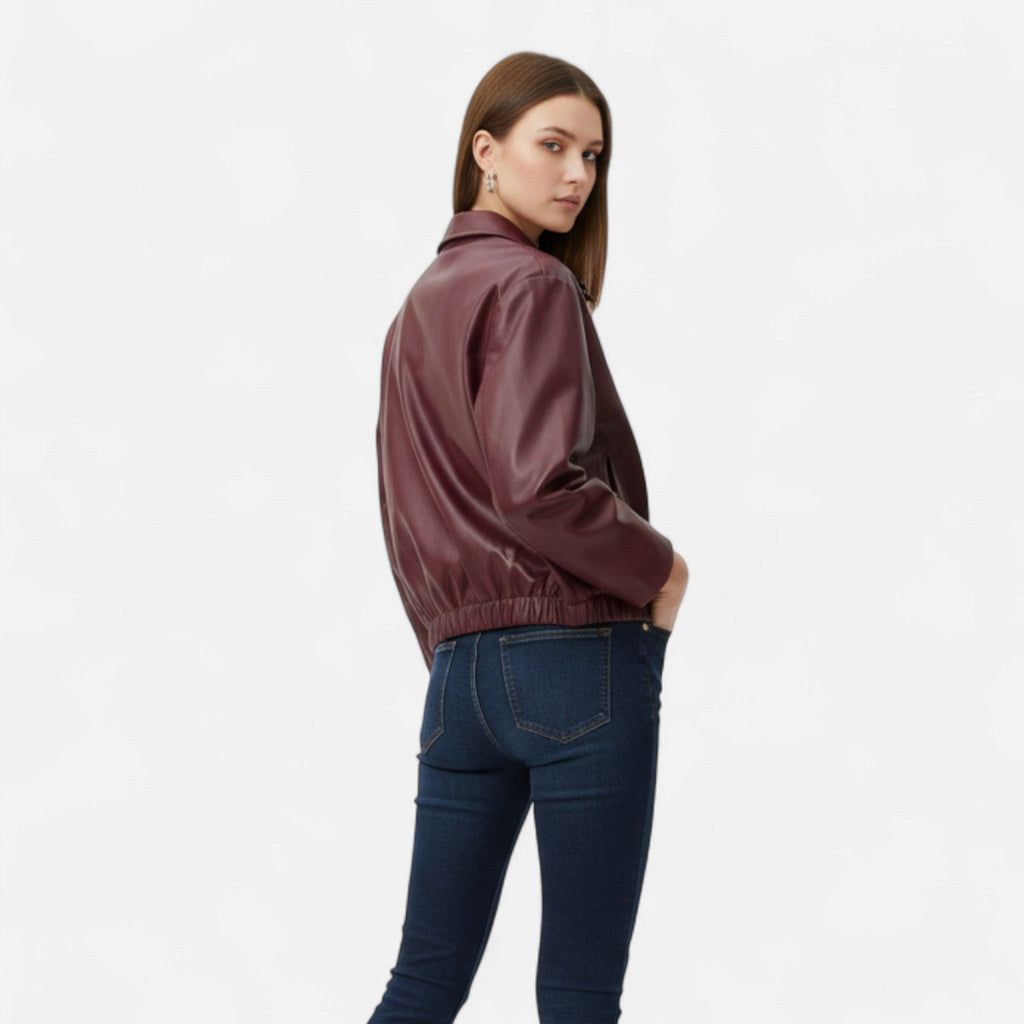 Ancient World | Vintage Bordeaux Leather Jacket for Women