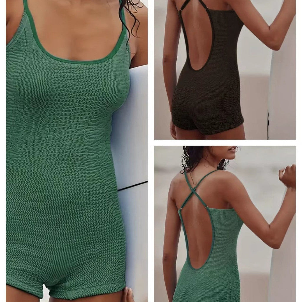 Women's shorty swimsuit - textured sports swimsuit - beach