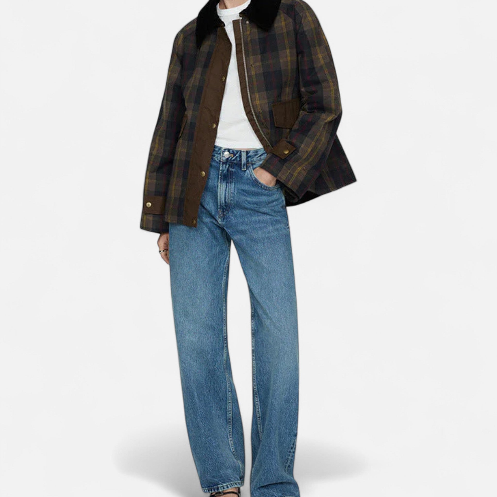 Ancient World | Plaid Jacket for Women – Soft Faux Fur Collar
