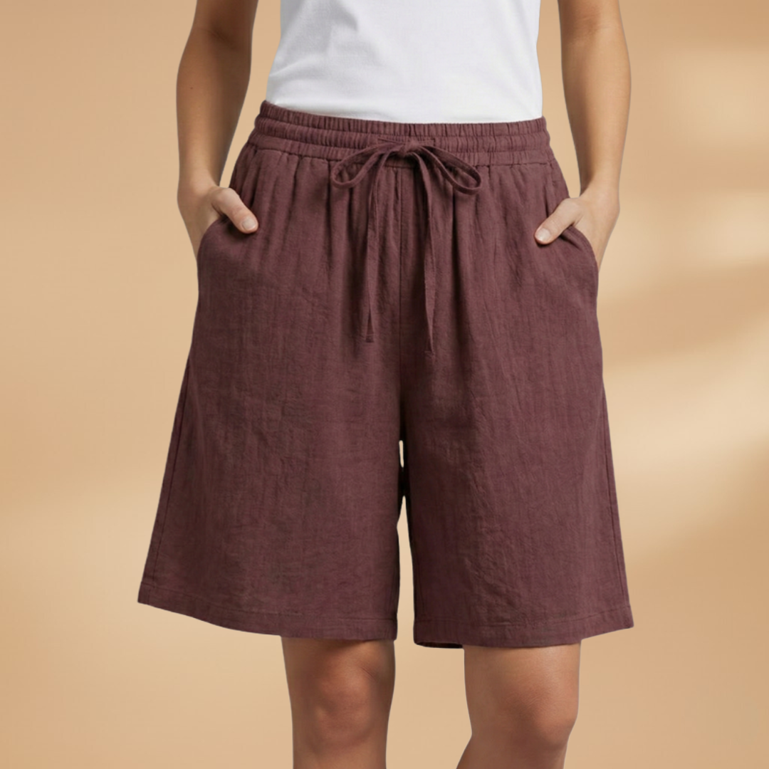 Short knee-length women's pants — wide short pants with gathered waist | vacation