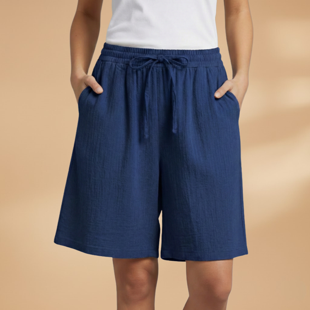 Short knee-length women's pants — wide short pants with gathered waist | vacation