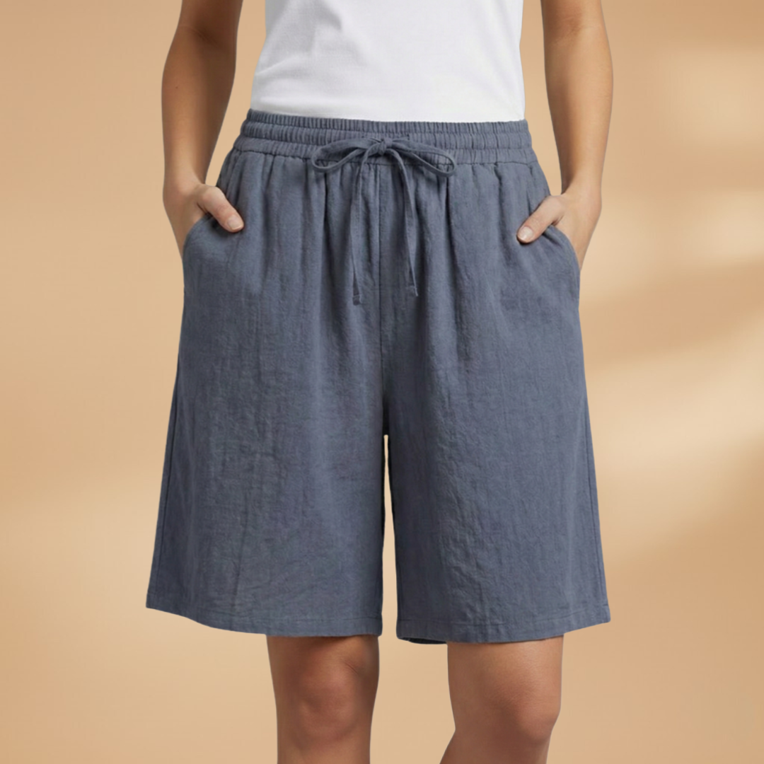 Short knee-length women's pants — wide short pants with gathered waist | vacation