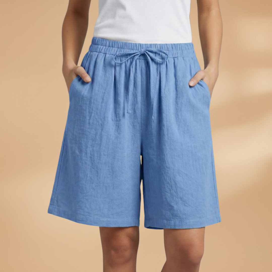Short knee-length women's pants — wide short pants with gathered waist | vacation