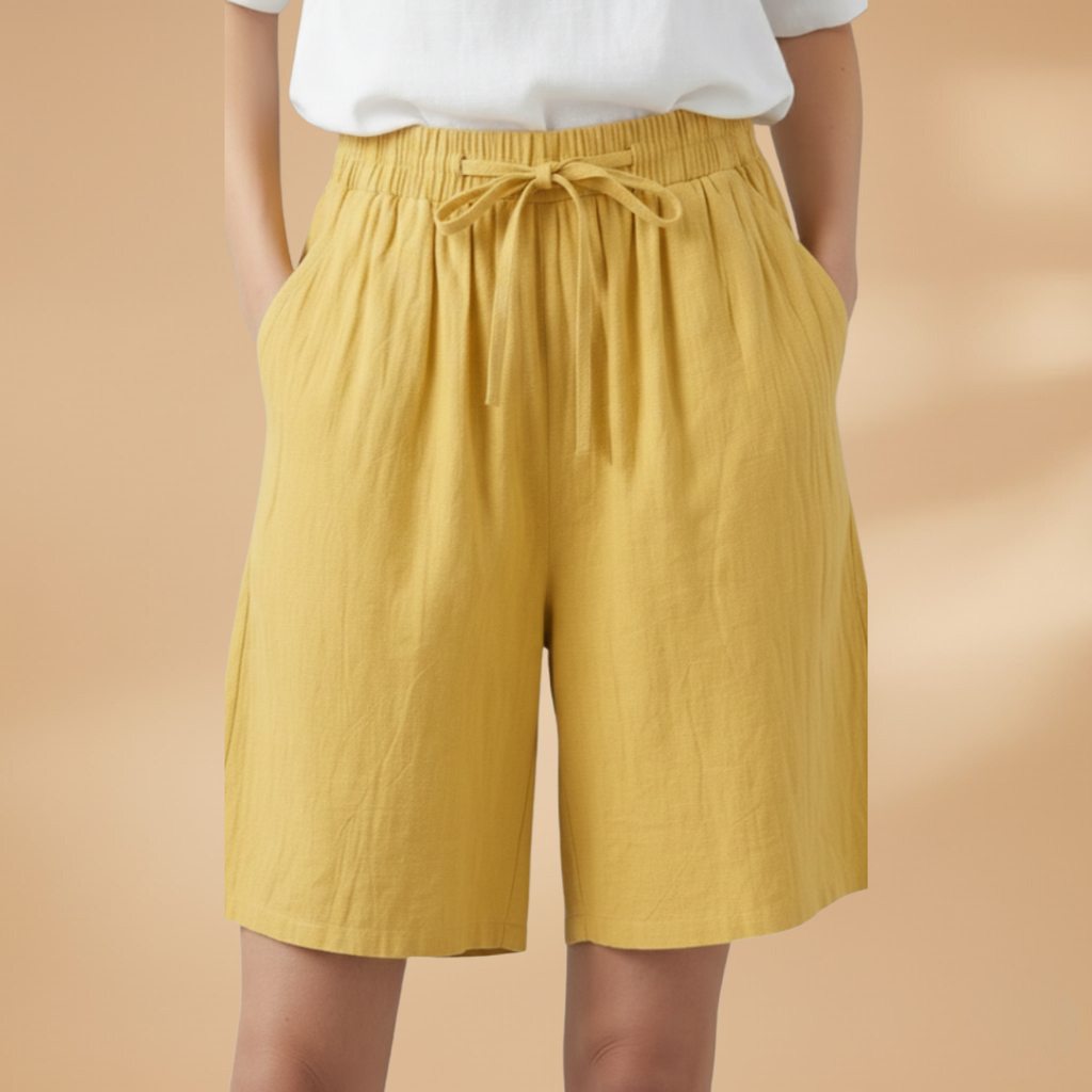 Short knee-length women's pants — wide short pants with gathered waist | vacation
