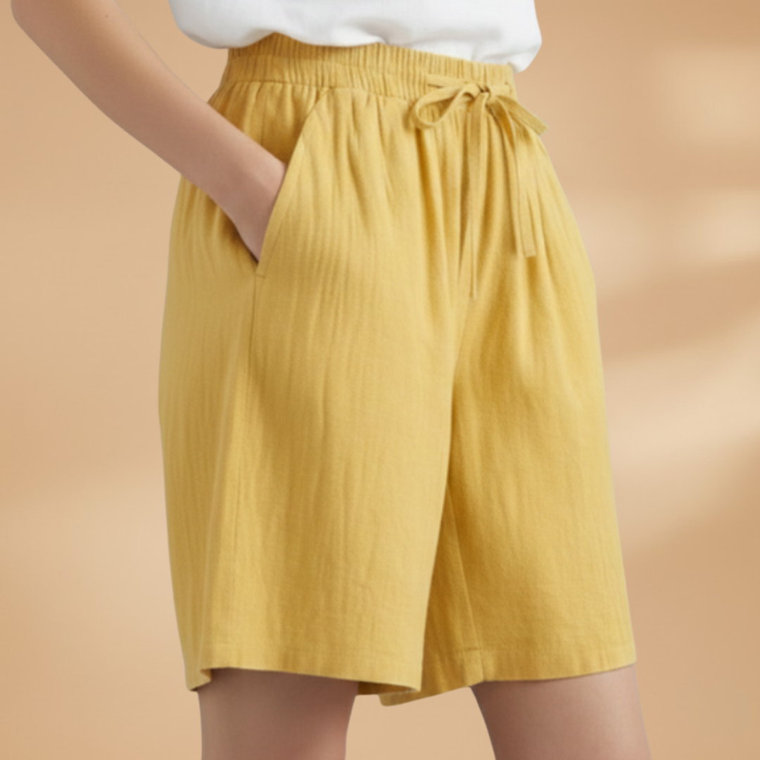 Short knee-length women's pants — wide short pants with gathered waist | vacation