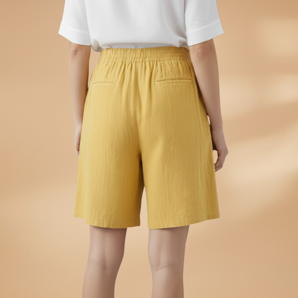 Short knee-length women's pants — wide short pants with gathered waist | vacation