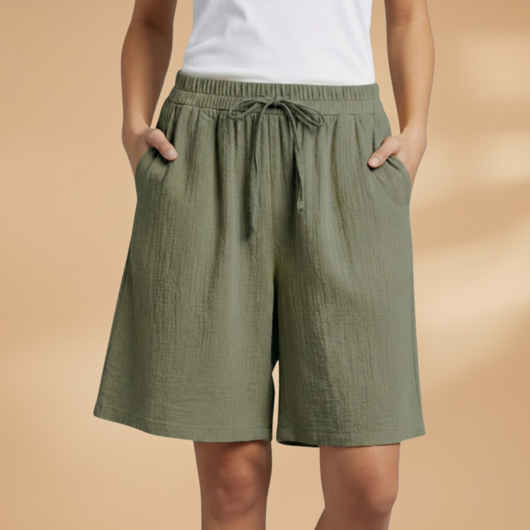 Short knee-length women's pants — wide short pants with gathered waist | vacation