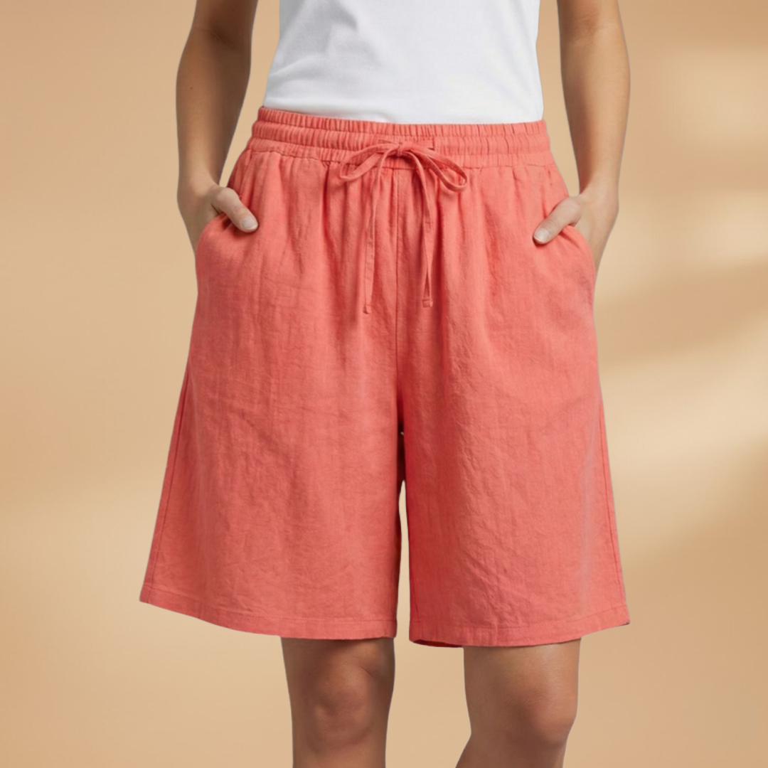 Short knee-length women's pants — wide short pants with gathered waist | vacation