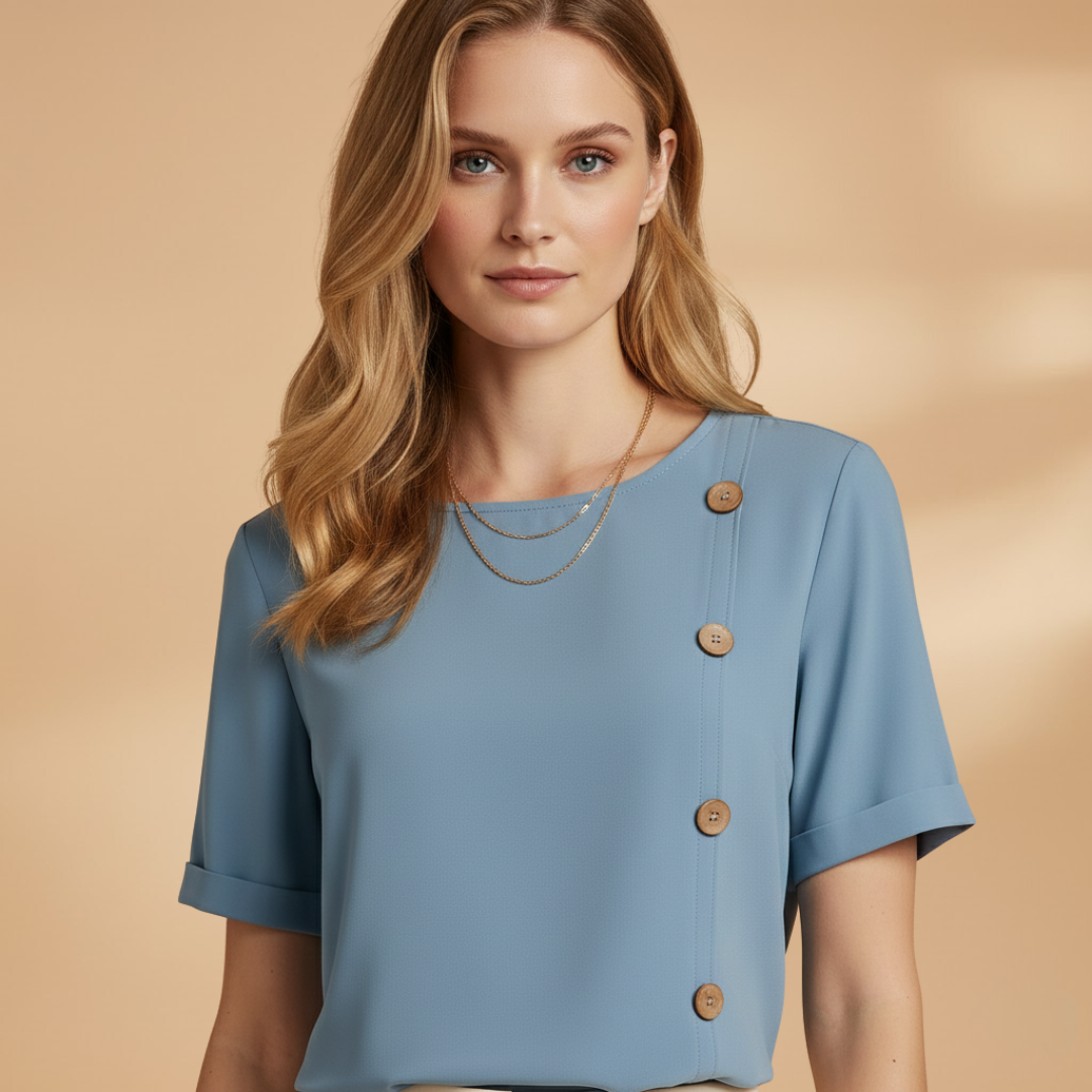 Loose summer top for women — tunic with decorative buttons | vacation