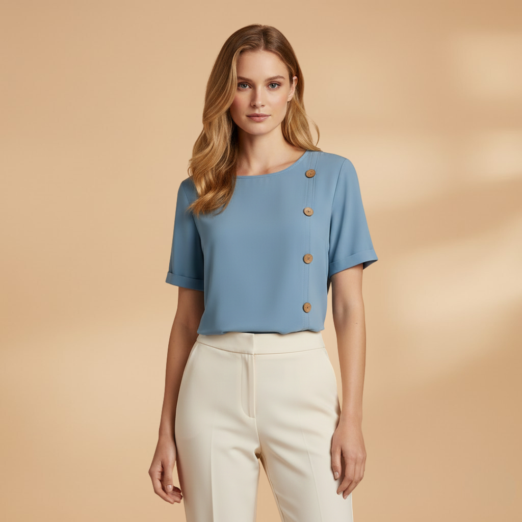 Loose summer top for women — tunic with decorative buttons | vacation