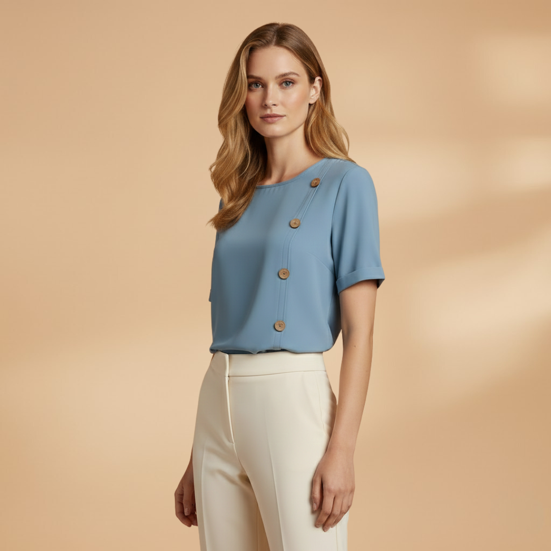 Loose summer top for women — tunic with decorative buttons | vacation