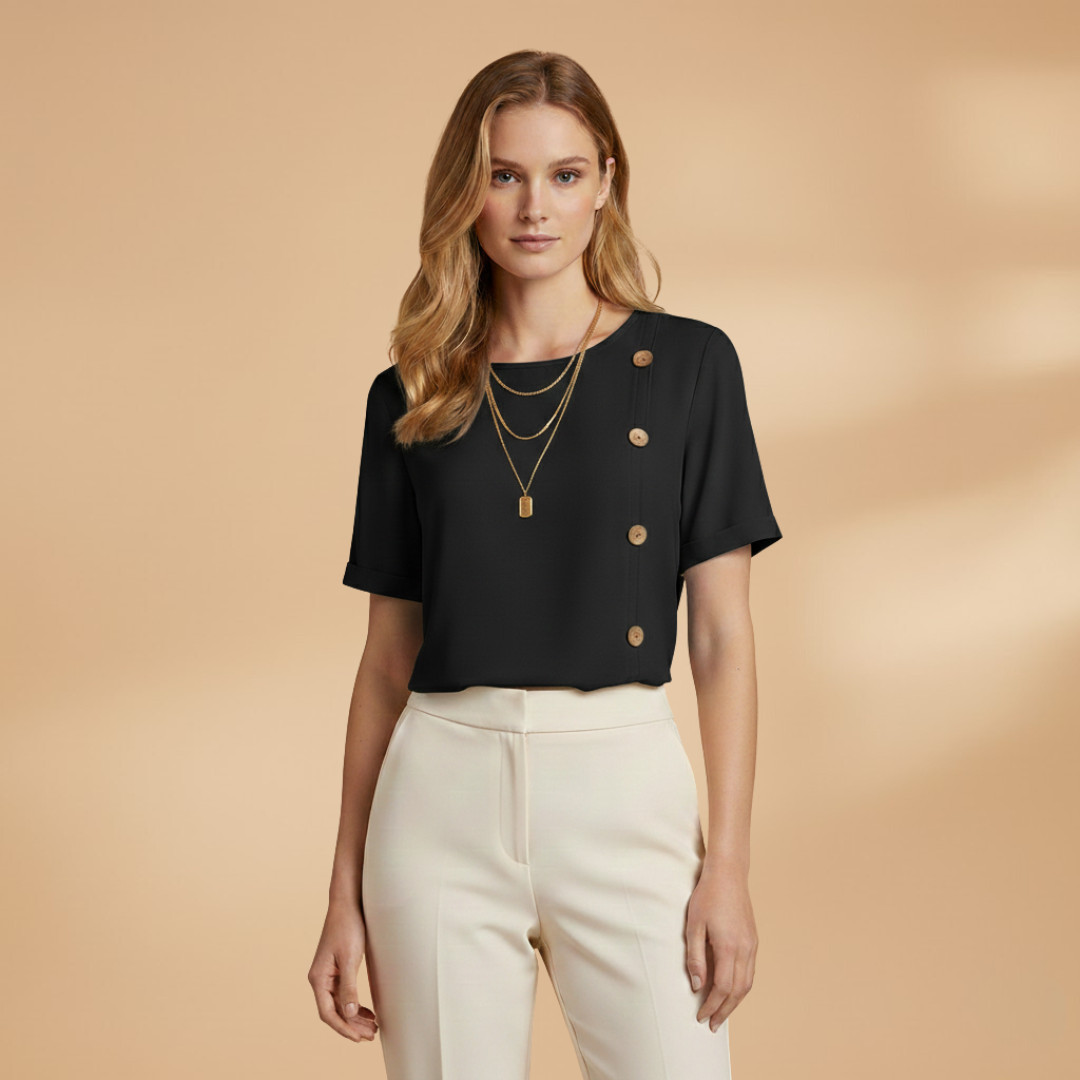 Loose summer top for women — tunic with decorative buttons | vacation