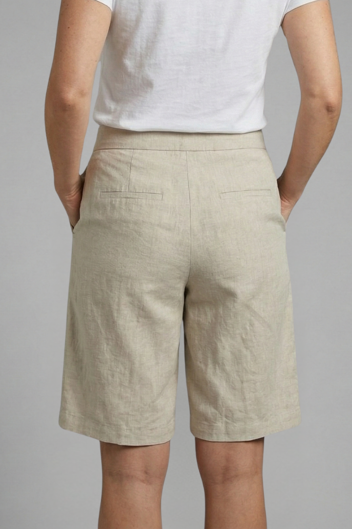Linen bermuda shorts for women — straight elastic waist without back pocket | vacation