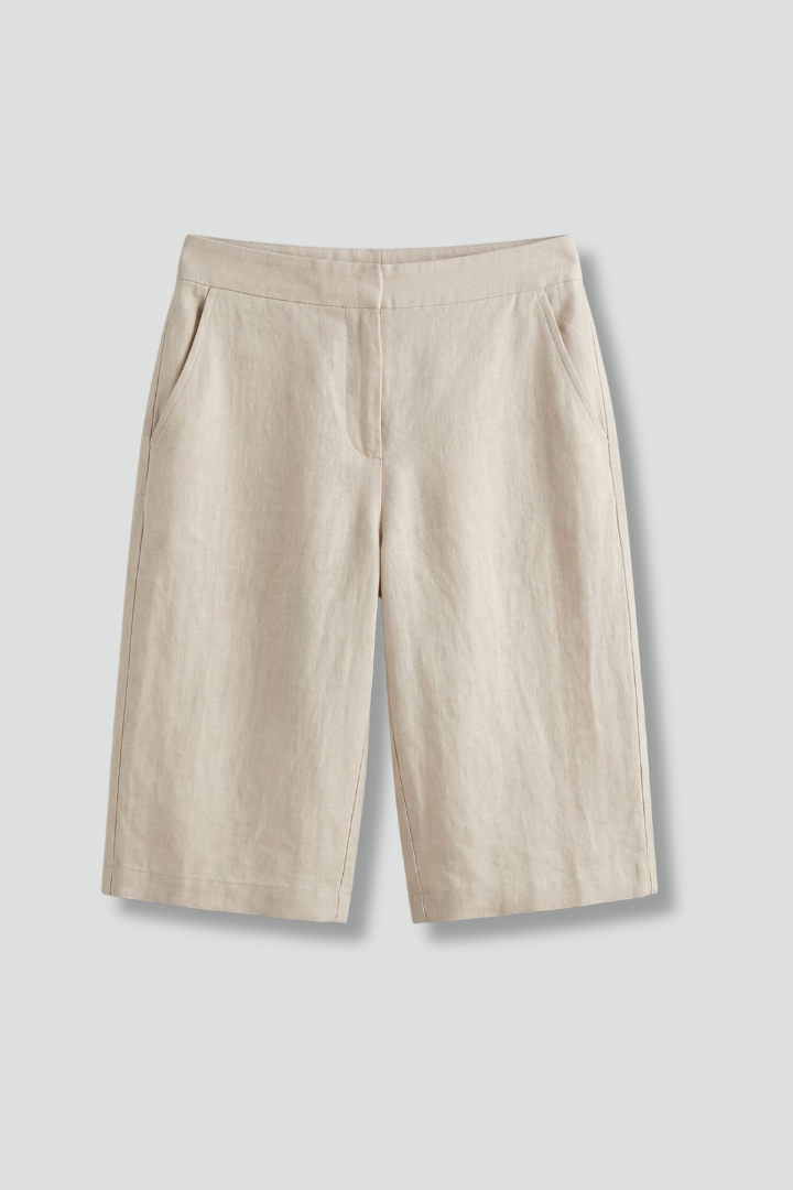 Linen bermuda shorts for women — straight elastic waist without back pocket | vacation