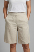 Linen bermuda shorts for women — straight elastic waist without back pocket | vacation