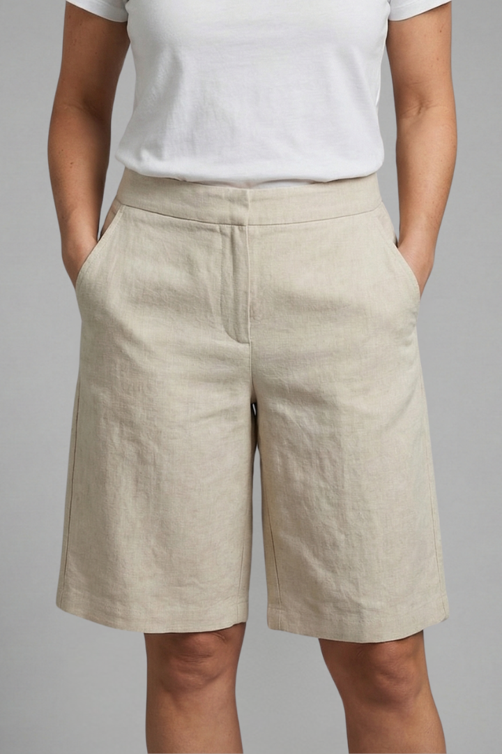 Linen bermuda shorts for women — straight elastic waist without back pocket | vacation