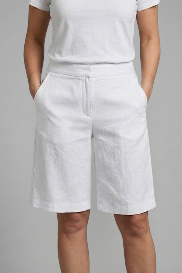 Linen bermuda shorts for women — straight elastic waist without back pocket | vacation