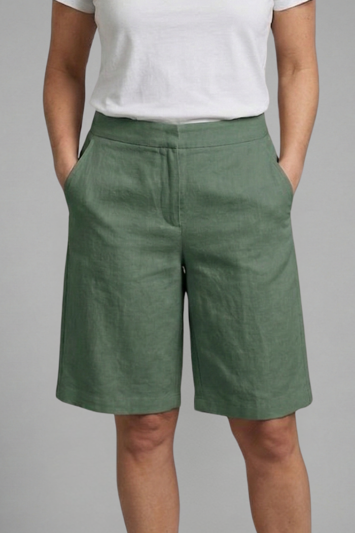 Linen bermuda shorts for women — straight elastic waist without back pocket | vacation