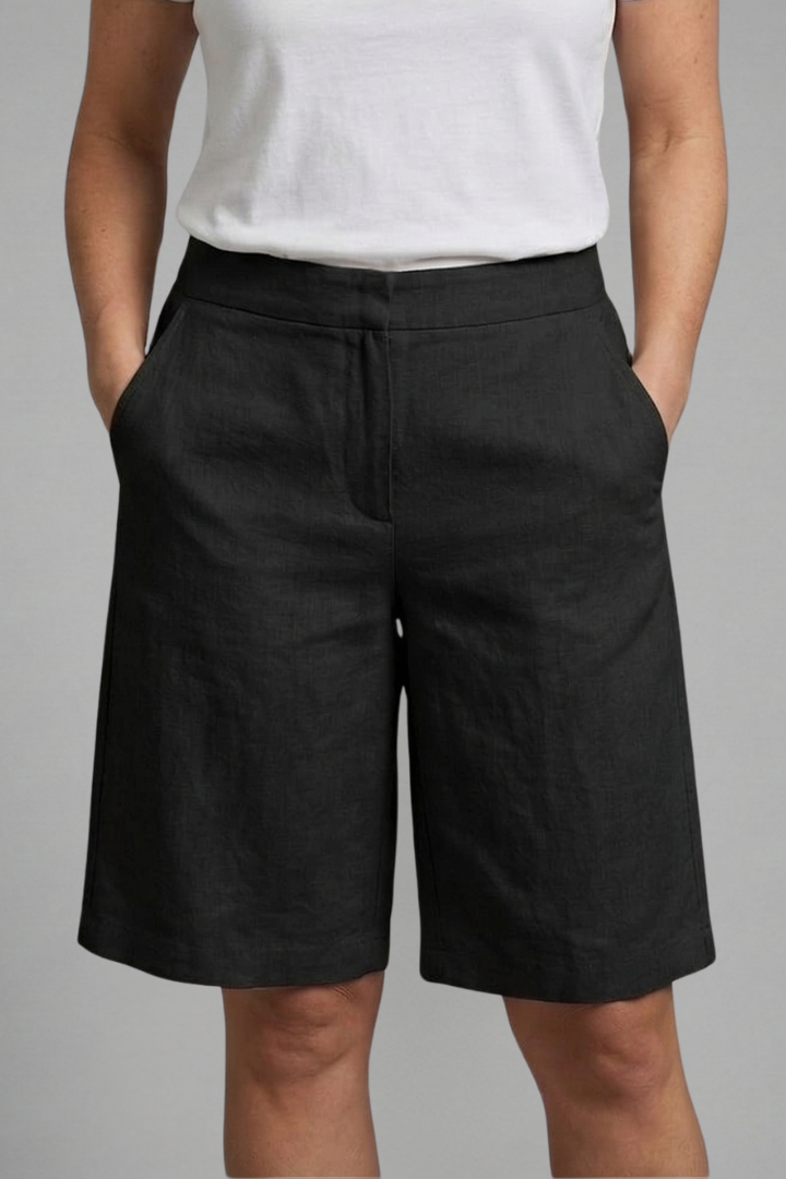 Linen bermuda shorts for women — straight elastic waist without back pocket | vacation