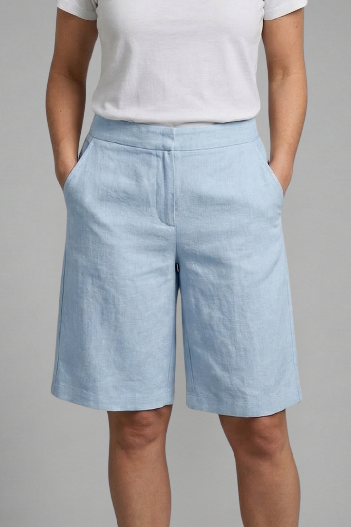 Linen bermuda shorts for women — straight elastic waist without back pocket | vacation
