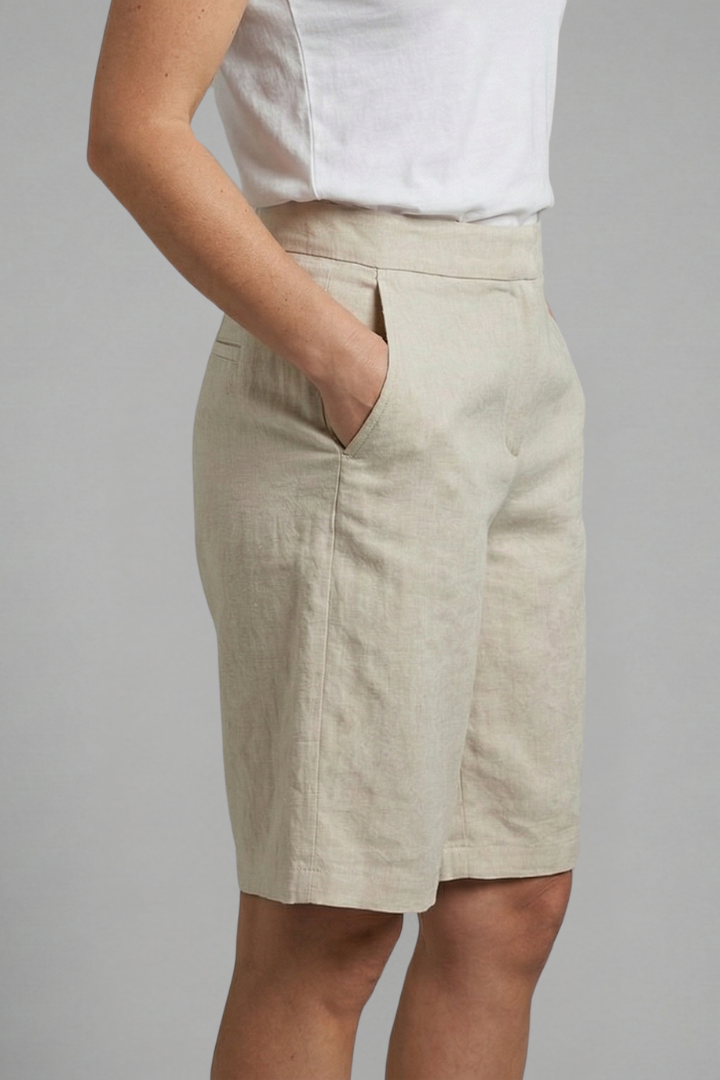 Linen bermuda shorts for women — straight elastic waist without back pocket | vacation