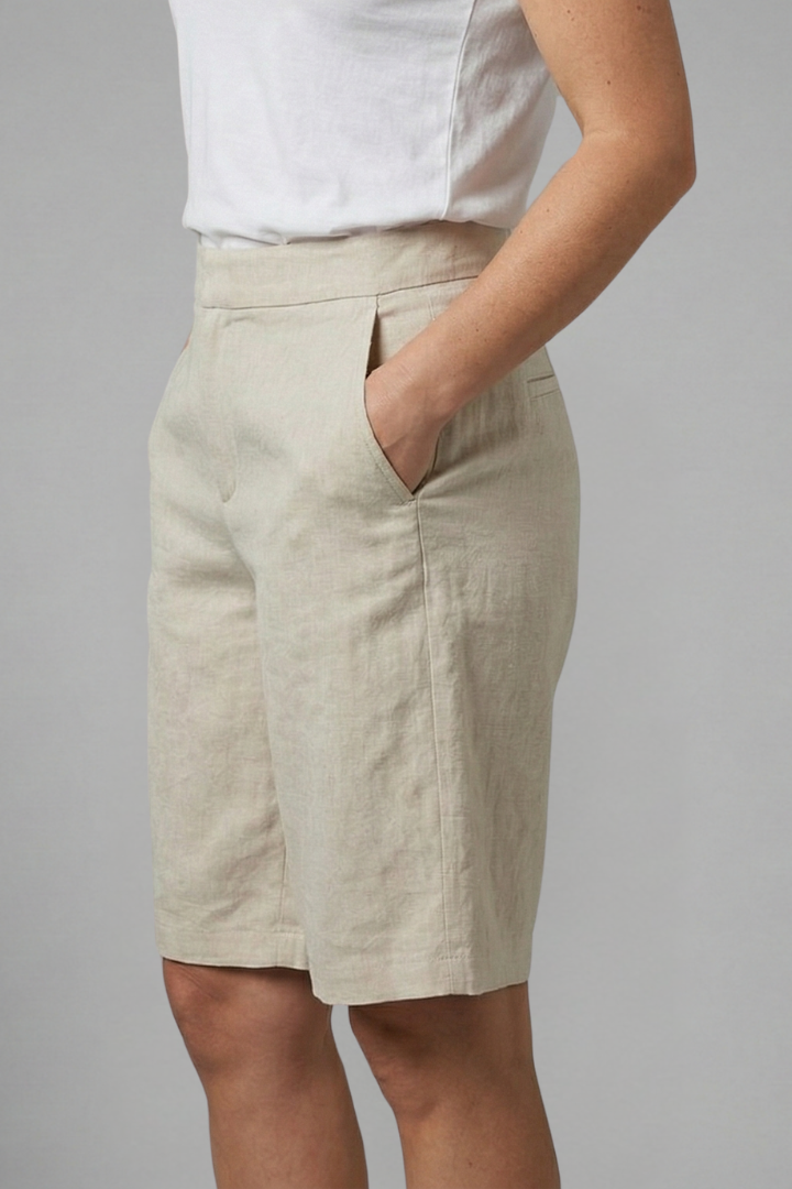 Linen bermuda shorts for women — straight elastic waist without back pocket | vacation