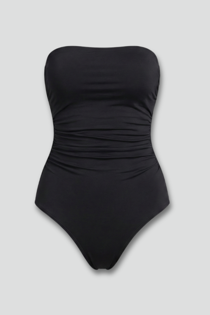 Strapless swimsuit for women — ruched one-piece swimming suit