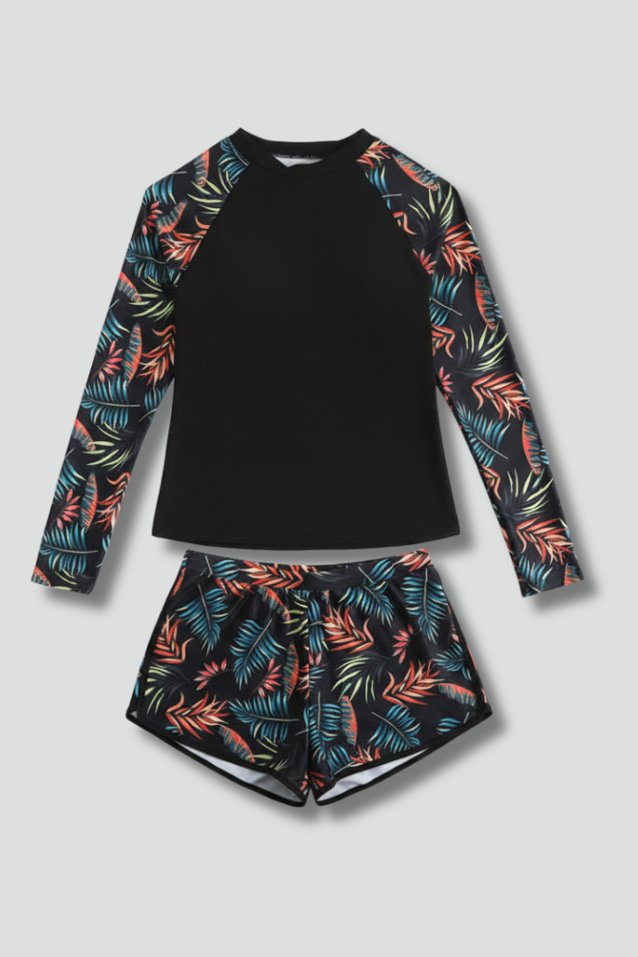 Two-piece women's swimsuit — long-sleeve tankini and shorts