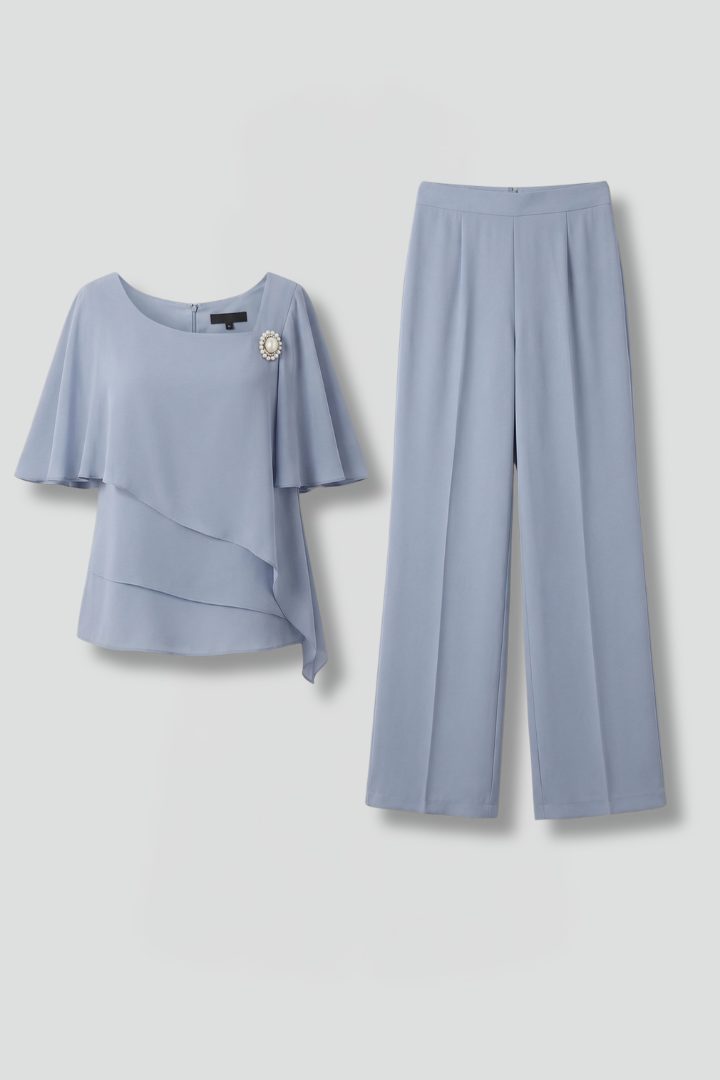 Women's tunic and pants set — fluid straight style without buttons | vacation