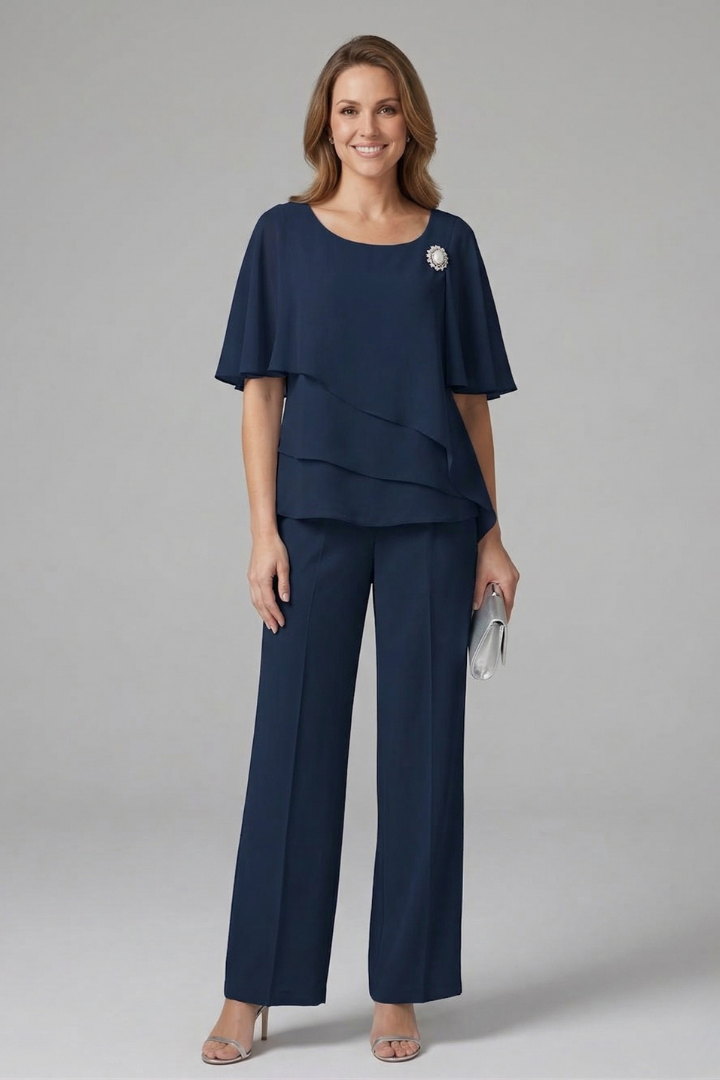 Women's tunic and pants set — fluid straight style without buttons | vacation