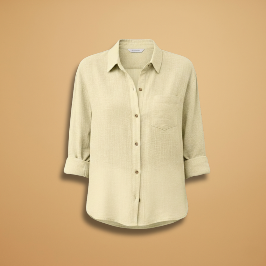 Short buttoned tunic for women — fitted solid top without pockets | vacation