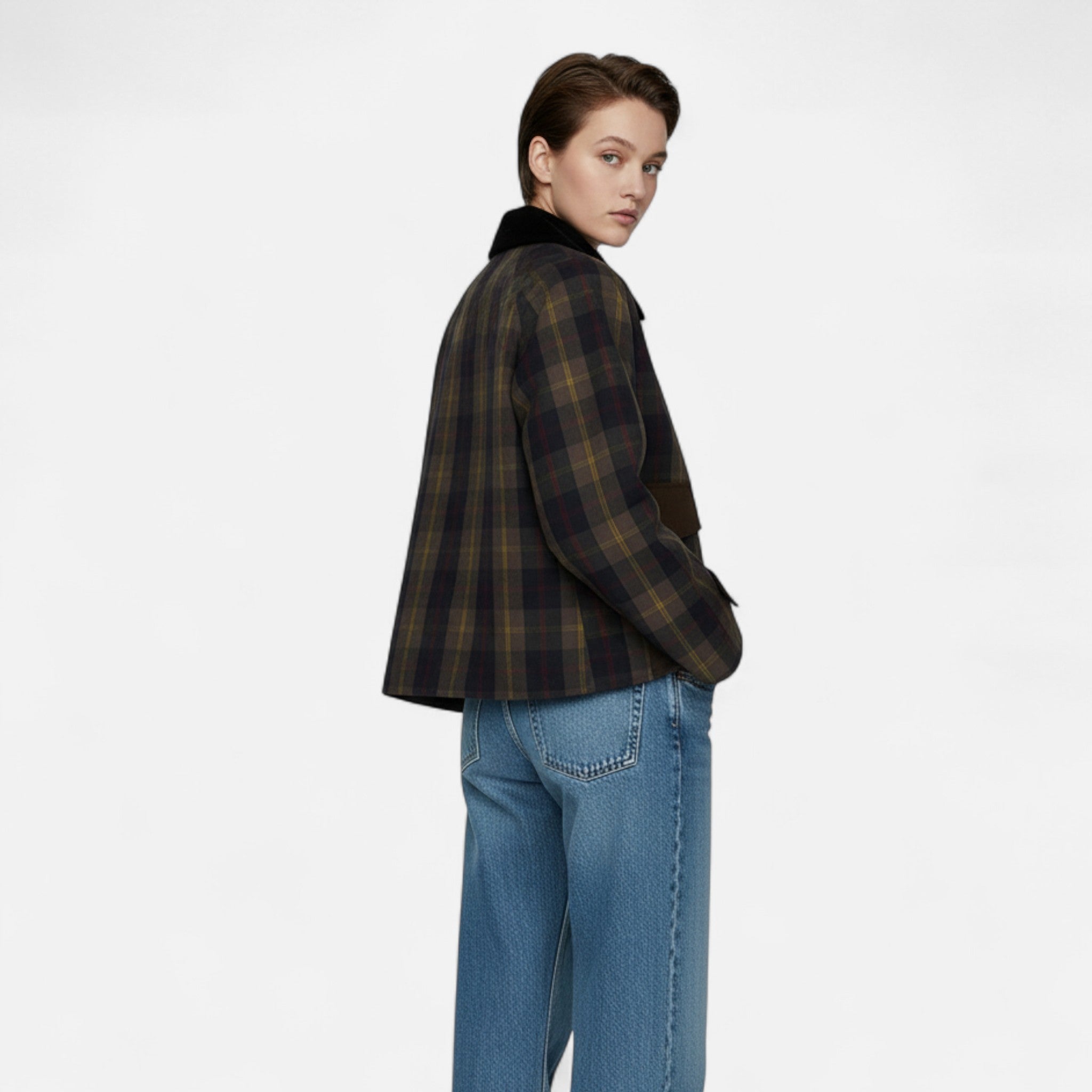 Ancient World | Plaid Jacket for Women – Soft Faux Fur Collar