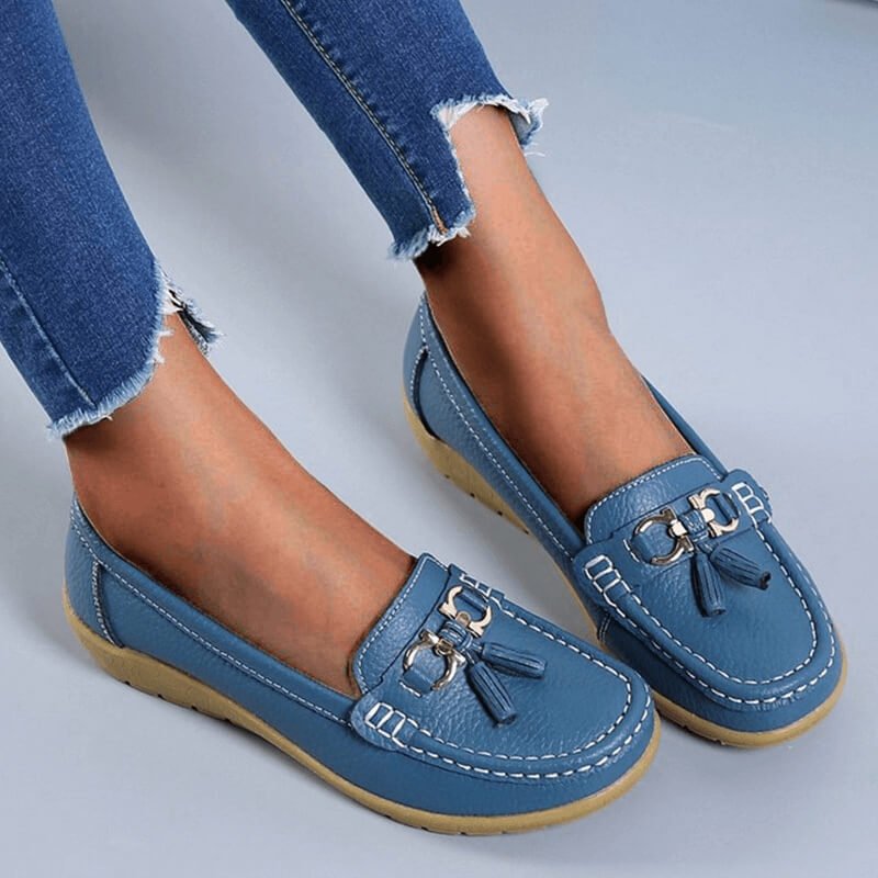 Women's leather moccasin shoes - city shoes with buckles - casual