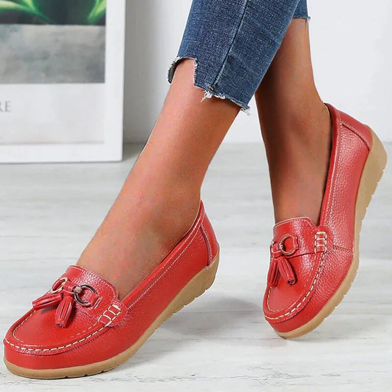 Women's leather moccasin shoes - city shoes with buckles - casual