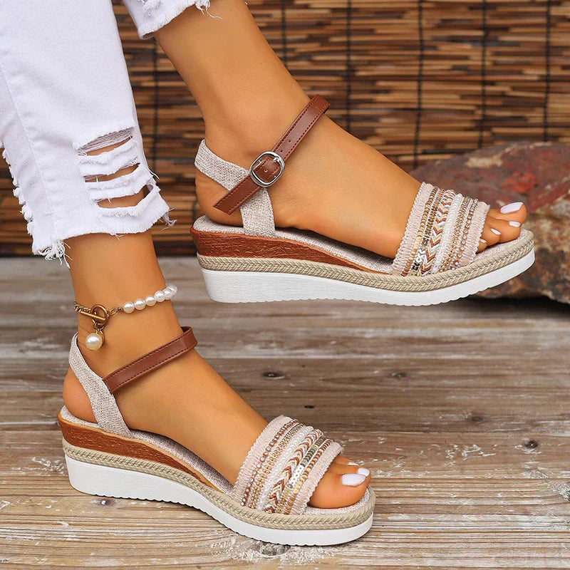 Wedge espadrilles for women with pearl strap - getaway