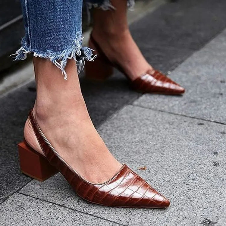 Pointed toe women's shoes - low heel slip-on style - evening
